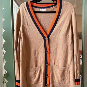 Charter Club Camel Cardigan with Navy and Orange Trim